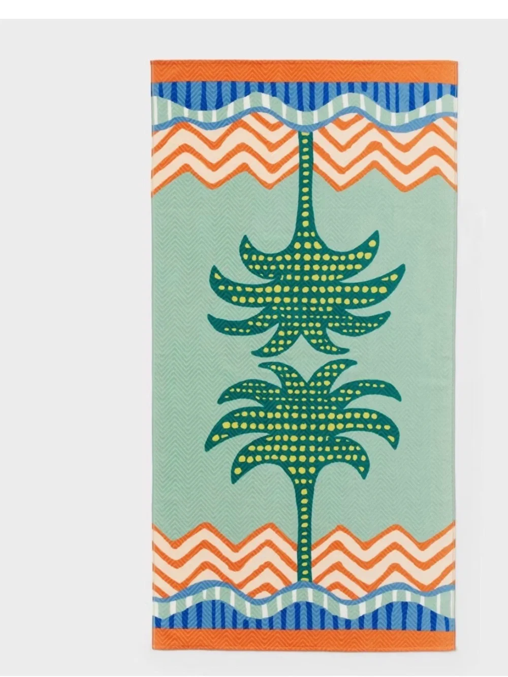 Extra Long Palm Tree Print Beach Towel with Orange & Blue Accents